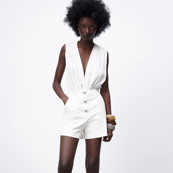 Zara | Shorts | Zara Cream High Waist Gold Buttoned Front